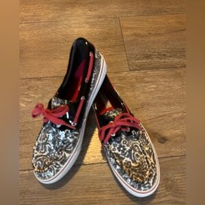 Sperry Top Sider Black and White Shoes Sequence and Red Laces Size 9M EUC